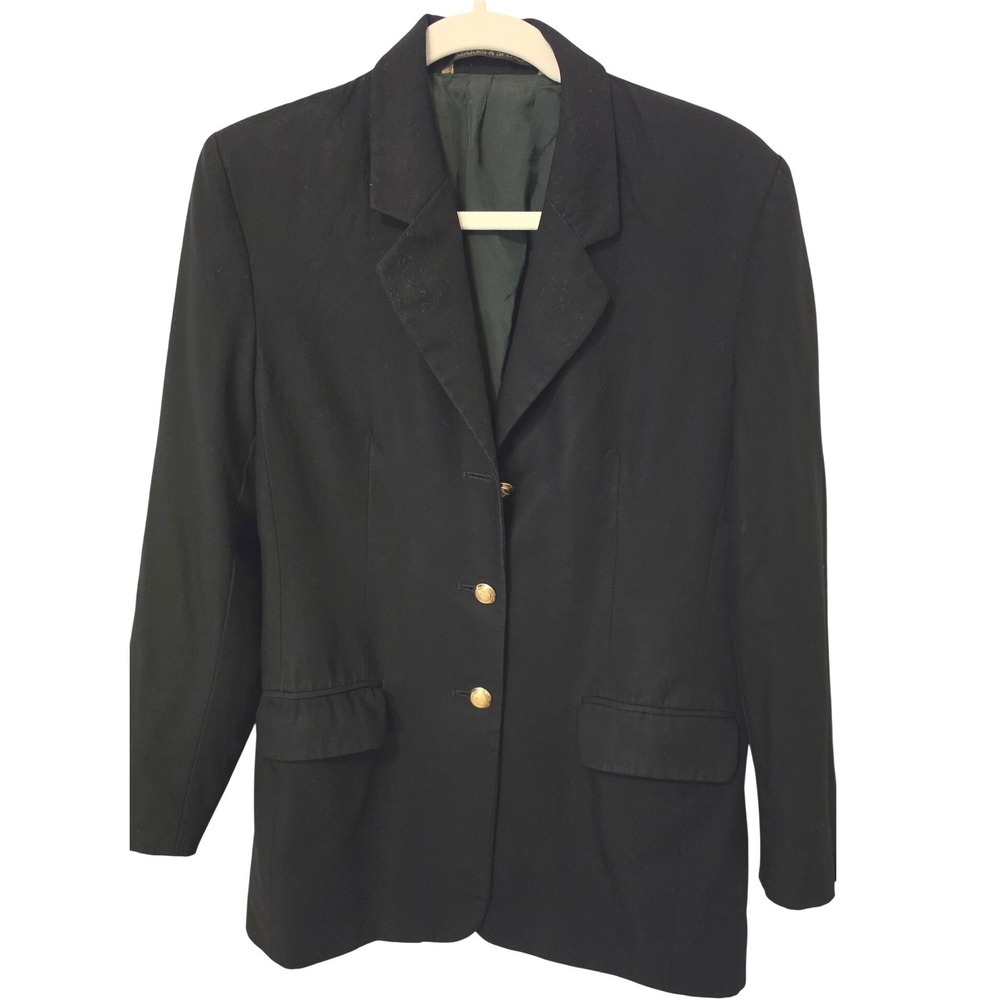 Marks & Spencer Vintage St Michael Black Pure New Wool Blazer Gold Crest Buttons